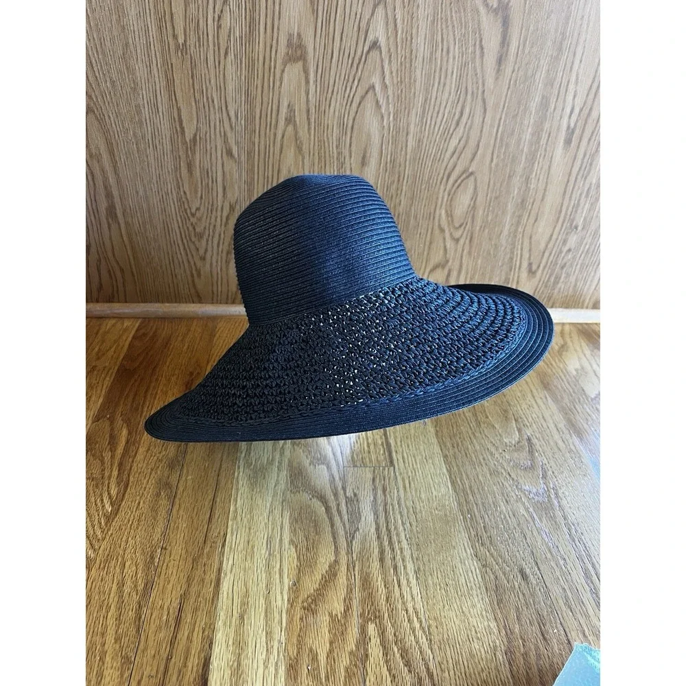 J. Crew Textured Summer Straw Hat 09500 Packable Wide Brim Dusty Dune Black‎